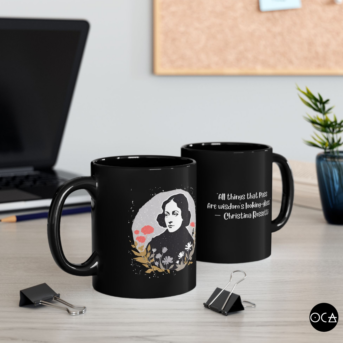 Inspirational Black Mug - Christina Rossetti Quote, Coffee Cup for Poetry Lovers, Gift for Readers, Home & Office Décor