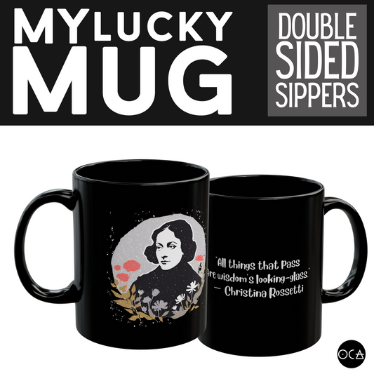 Inspirational Black Mug - Christina Rossetti Quote, Coffee Cup for Poetry Lovers, Gift for Readers, Home & Office Décor