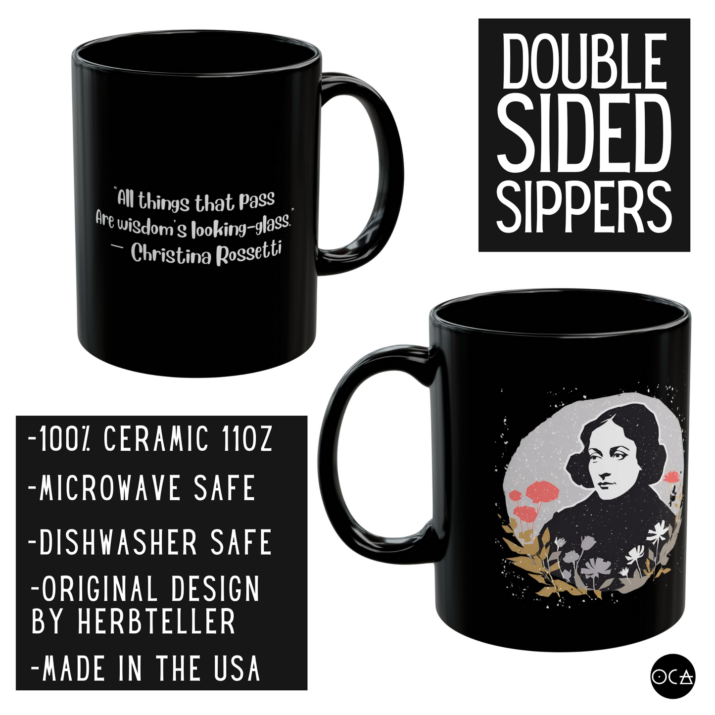 Inspirational Black Mug - Christina Rossetti Quote, Coffee Cup for Poetry Lovers, Gift for Readers, Home & Office Décor