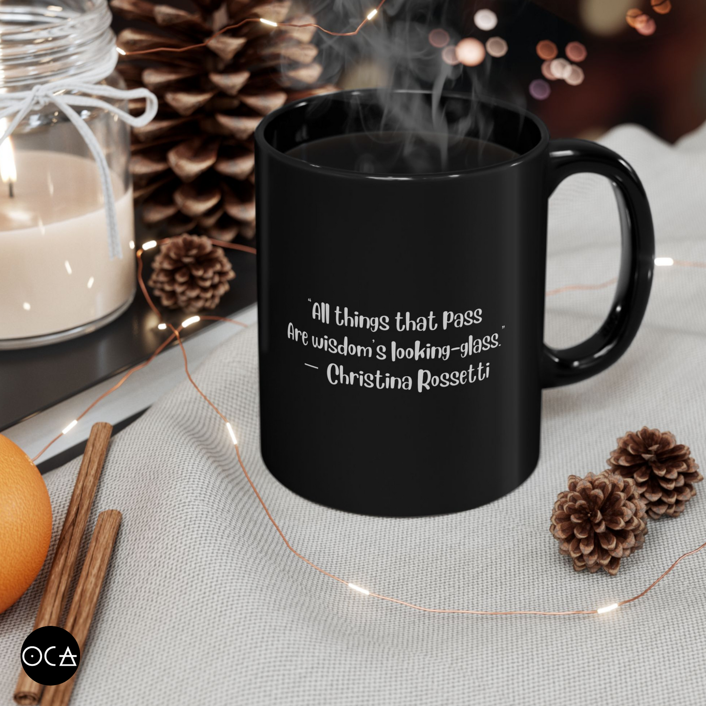 Inspirational Black Mug - Christina Rossetti Quote, Coffee Cup for Poetry Lovers, Gift for Readers, Home & Office Décor