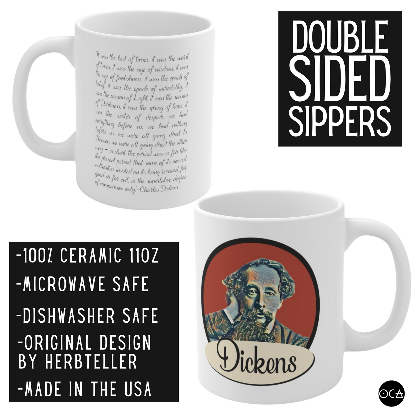 Charles Dickens Mug (Doublesided/2 Color Options)