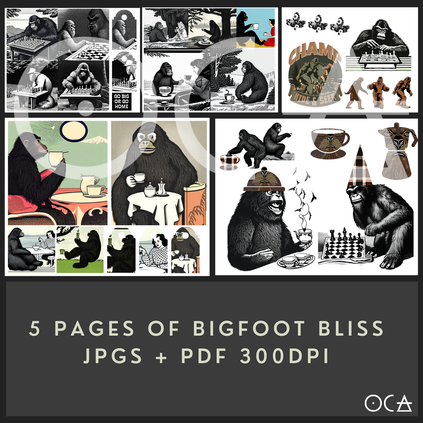 Bigfoot Tea Party | Sip&Snip Collage Kit (Digital/Printable)