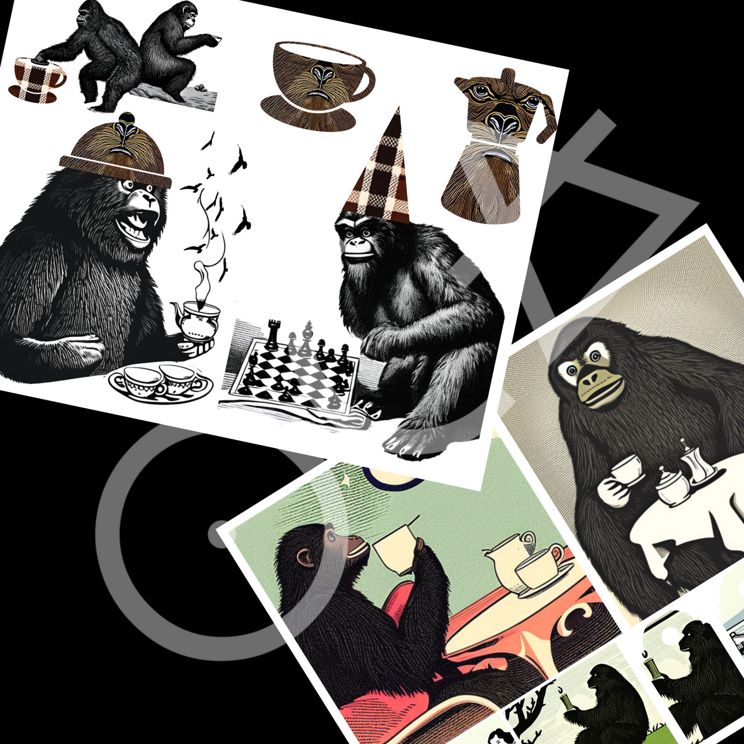 Bigfoot Tea Party | Sip&Snip Collage Kit (Digital/Printable)