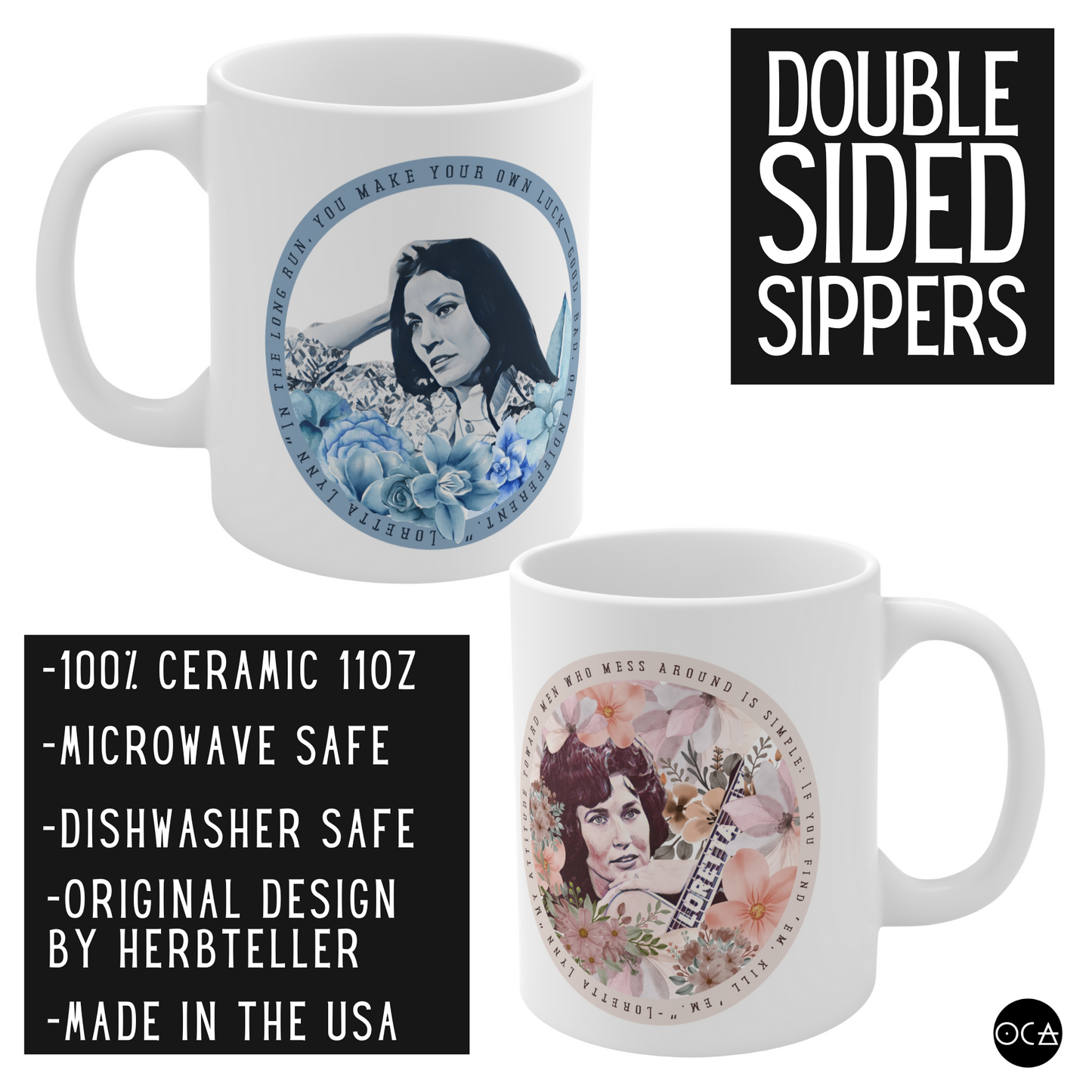 Loretta Lynn Tribute Mug (3 Design Options/Doublesided) Herbteller Songbook Series