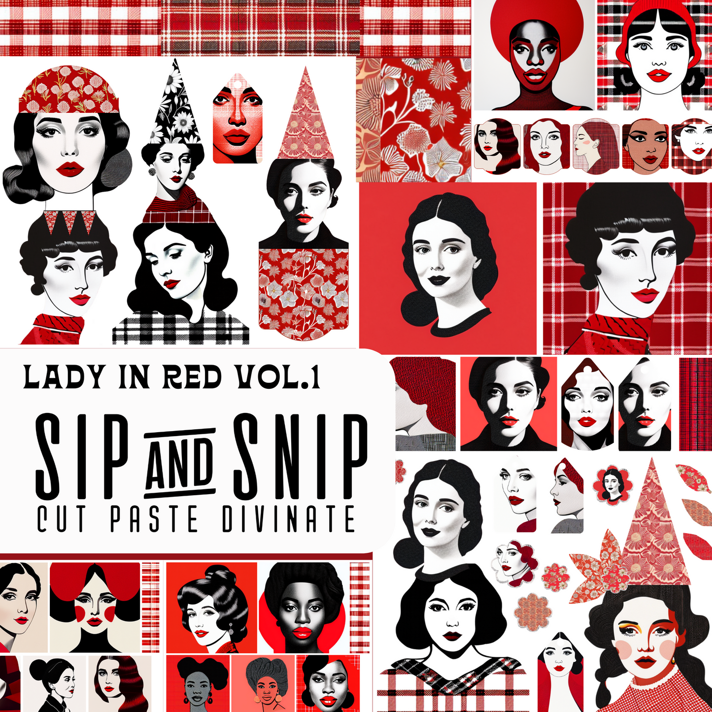 Lady in Red | Sip&Snip Collage Kit (Digital/Printable)
