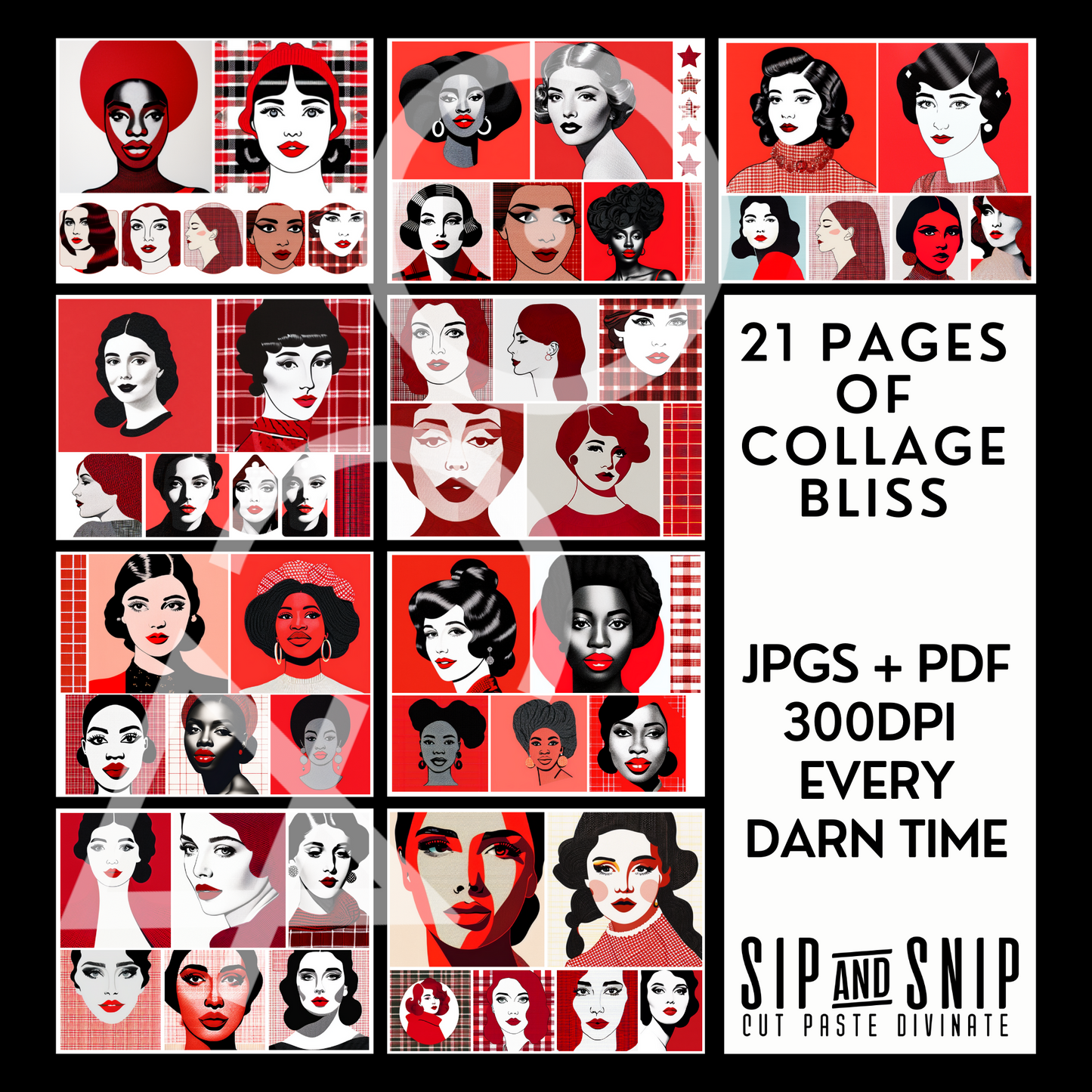 Lady in Red | Sip&Snip Collage Kit (Digital/Printable)