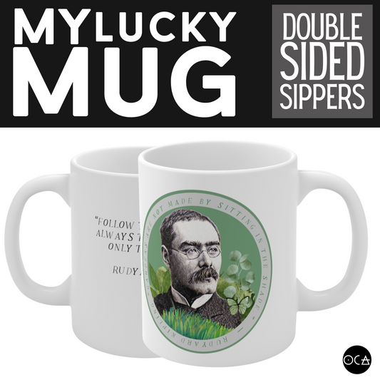 Rudyard Kipling Mug (Doublesided/2 Color Options) Herbteller Lucky Mugs | Gifts for Writers, Readers, Tellers, and Taleswappers