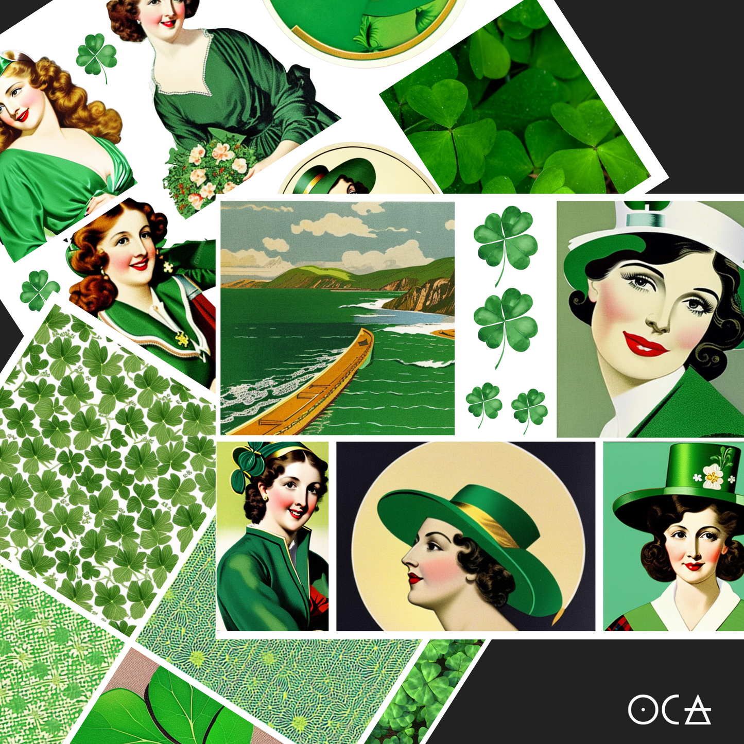 Sip&Snip Collage Kit (Digital/Printable) | Lucky Ladies (St. Patrick's Day Fodder)