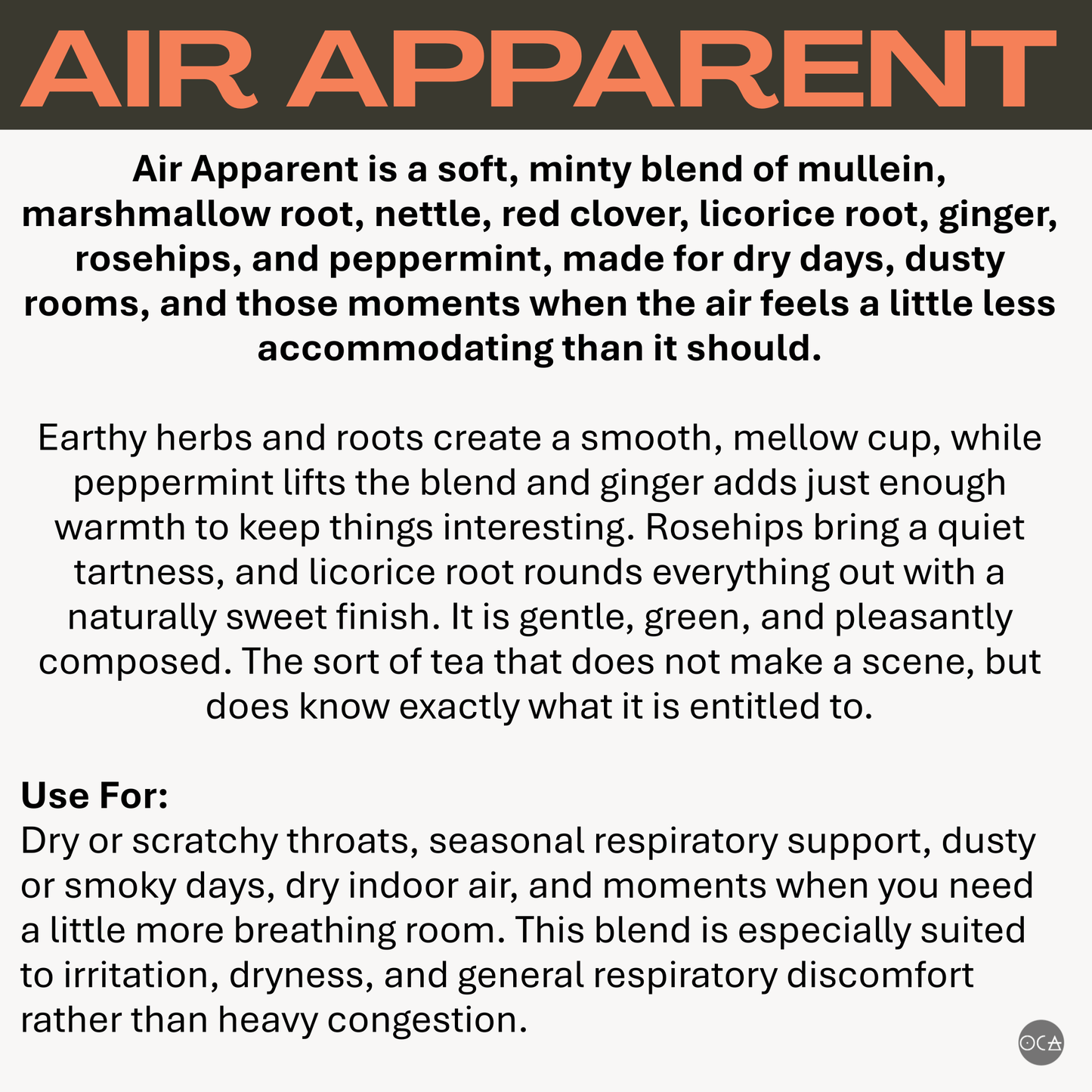 Air Apparent Herbal Tea | Organic Mullein with Marshmallow Root, Nettle & Peppermint | Soothing Throat Tea for Breathing Room