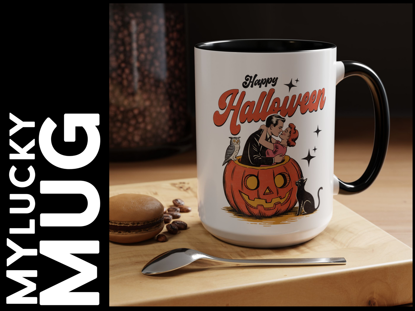 Retro Halloween Mug (15 ounces/Doublesided/2 Color Options)