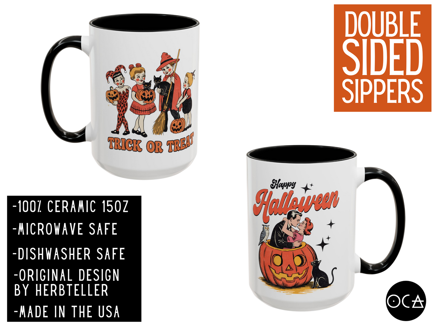 Retro Halloween Mug (15 ounces/Doublesided/2 Color Options)