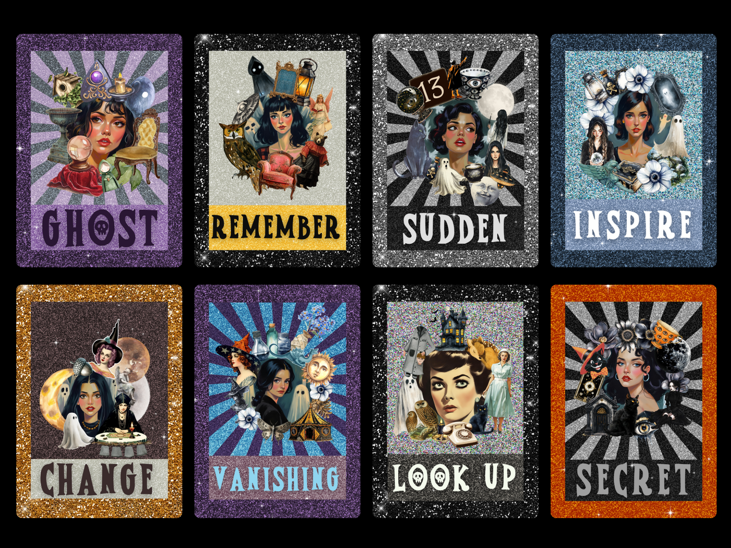 Spooky Sparkly Paranormal Oracle Cards Gift Set (Pre-order) Original Collage/Vintage Design