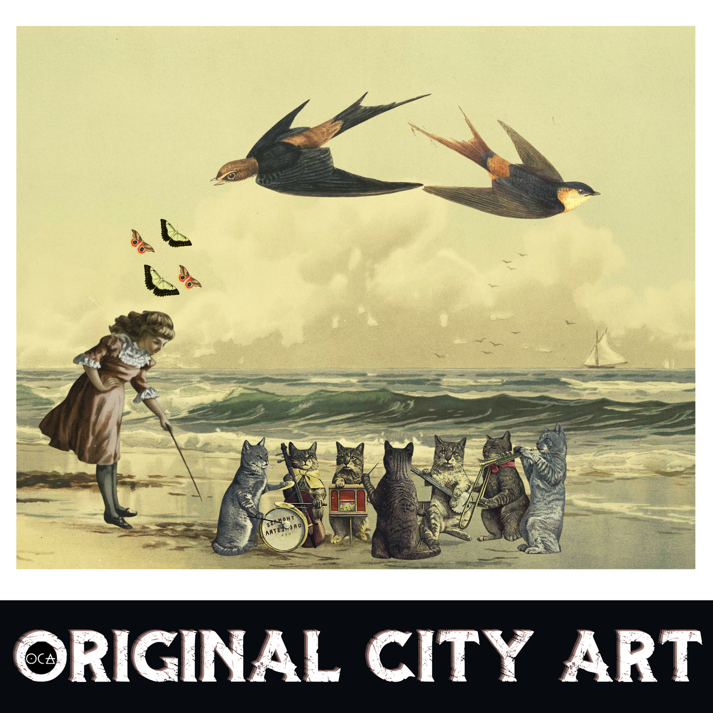 Birdbeach Collage Art Canvas