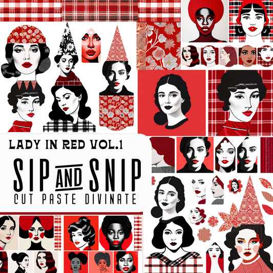 Lady in Red | Sip&Snip Collage Kit (Digital/Printable)