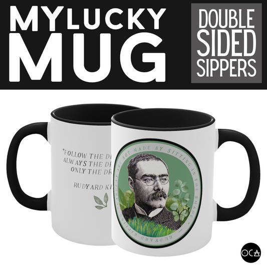 Rudyard Kipling Mug (Doublesided/2 Color Options) Herbteller Lucky Mugs | Gifts for Writers, Readers, Tellers, and Taleswappers