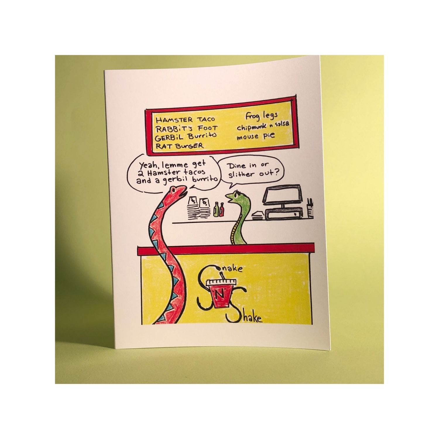 Slither Out --- Don't forget a mouse pie for dessert! Greeting Card (Original Art by Green Camel Press) - Original City Apothecary